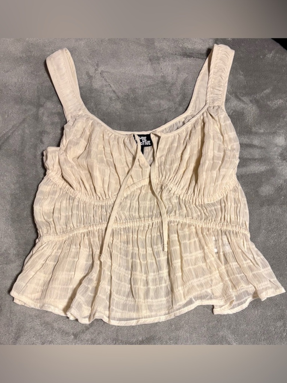 Light Cream Smocked Peplum Tie-Front Cami by Future Collective